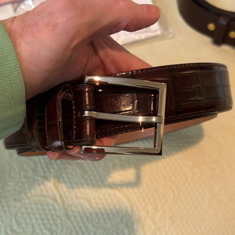 Martin Dingman Brown Leather Belt with Silver Buckle